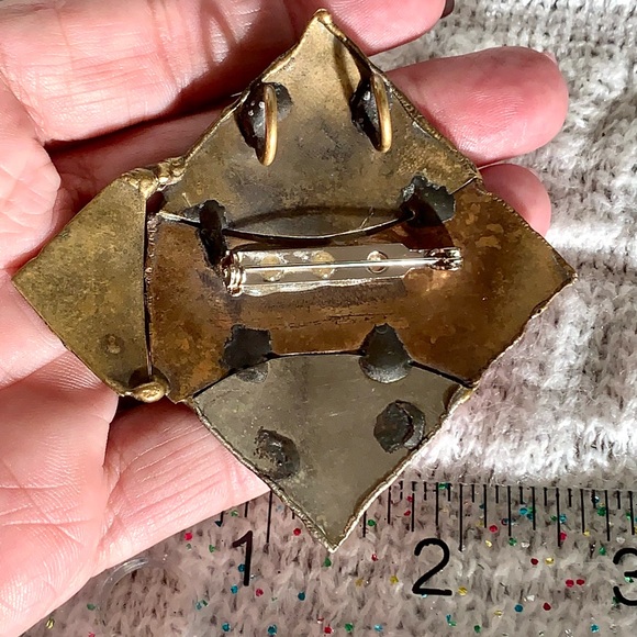 Mixed Metal Brutalist Sting ray Brooch Pendant Brass copper silver Art to wear - Picture 3 of 7